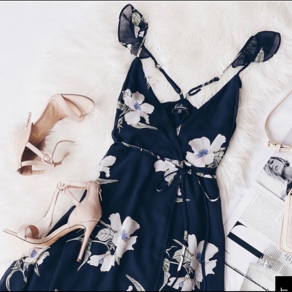 lulus navy blue floral print dress